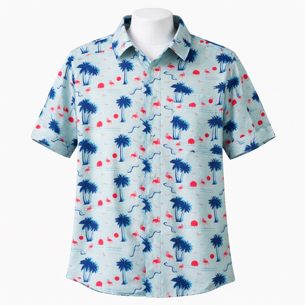 Size L Mr Swim Men’s Flamingo Hawaiian Shirt Tropical Button Up Beach Party Fun